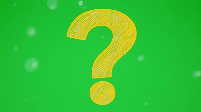 Animated question marks on green background with bokeh during animation for a concept of mystery or inquiry