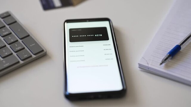 Smartphone screen showing unauthorized transactions and suspended bank account notification.