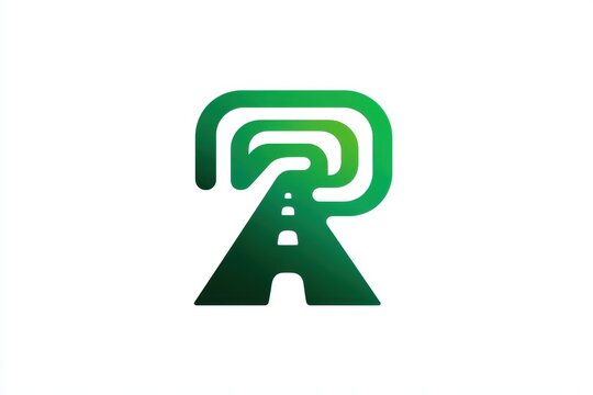 Abstract Green Road Logo Design: An innovative abstract logo design featuring a stylized green road forming an 'R' shape, symbolizing journey, progress, and direction.
