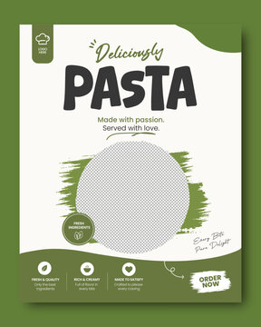 Italian Pasta Restaurant Food Flyer Template, Modern Green Menu Poster Design for Cafe, Bistro, Fast Food Promotion, Takeaway Advertising, Restaurant Branding and Marketing