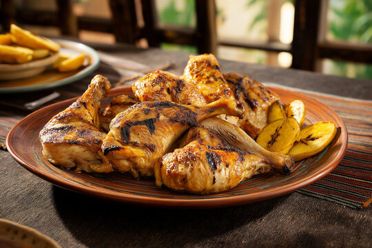 Cameroon Halal Kati Kati Grilled Chicken Platter with Plantains