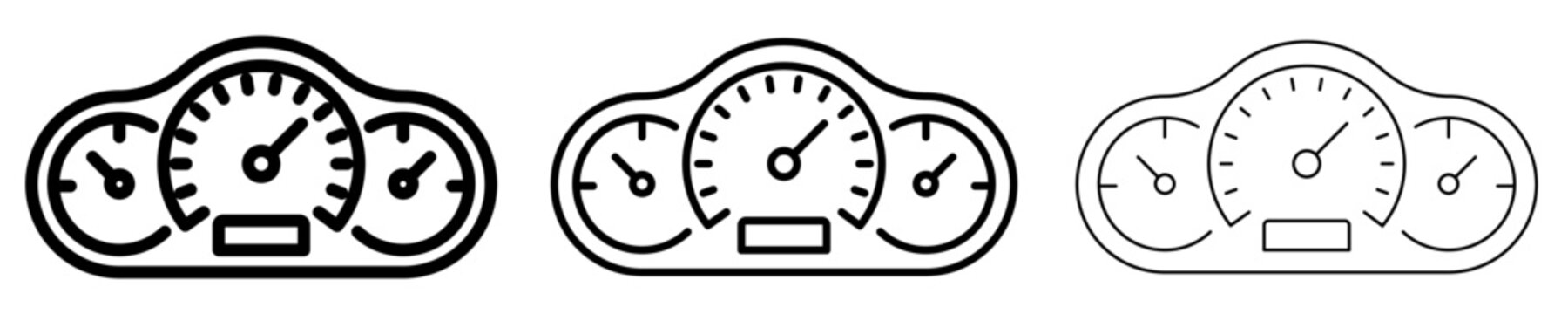 Car dashboard line icon with speedometer and gauges