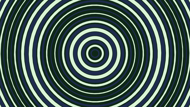 Hypnotic concentric circles background, abstract optical illusion vector with dark blue and mint green stripes, psychedelic target pattern for modern design
