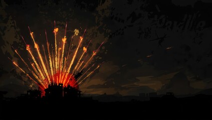 Obraz premium Missile armaments ignited against a dark backdrop, theme of conflict and mortality. Global conflict three. Atomic warfare and explosives.