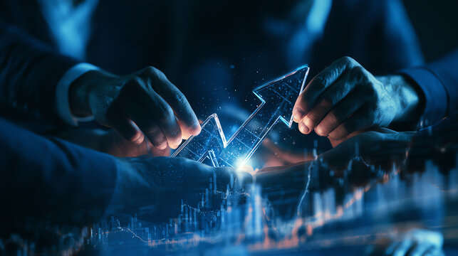 Business professionals analyzing data charts and trends for growth and strategy development in a modern workspace.