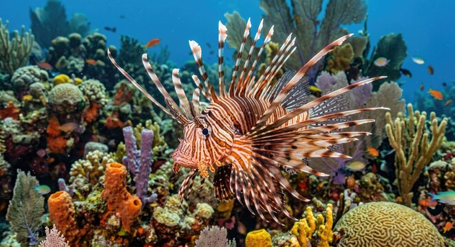 Lionfish resting on coral reef - underwater marine wildlife photography