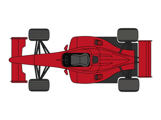 Obraz premium Top-down illustration of a red formula race car isolated on white background