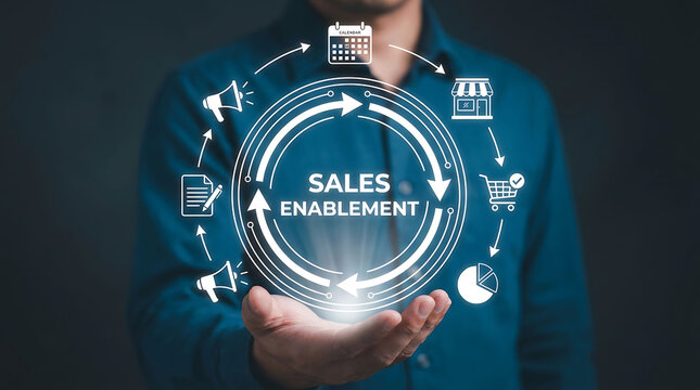 Sales enablement concept business strategy cycle management technology graphic presentation