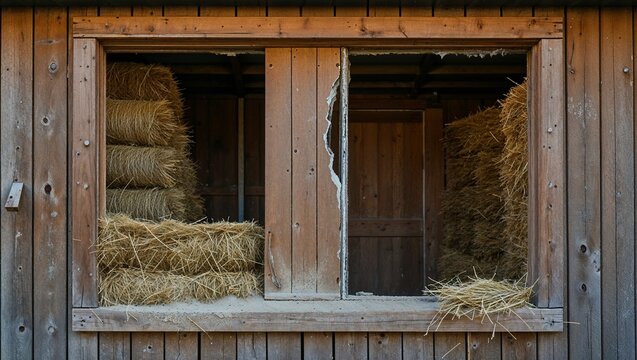 Sunlight Through Open Window in Rustic Hay Barn