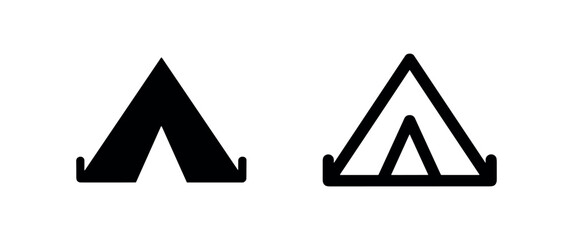Camping tent icon. Outdoor adventure and shelter symbol in flat and outline styles. © liubomir118809