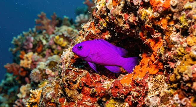 Purple fairy wrasse fish on coral reef - underwater marine wildlife photography