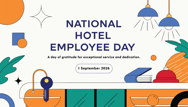 National hotel employee day celebration graphic with service icons