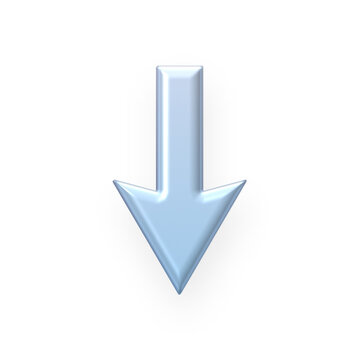 Blue 3d arrow pointing downward on transparent background