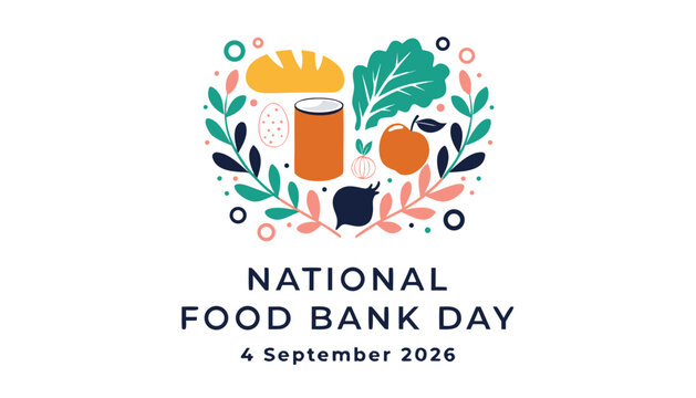 National food bank day illustration with food items and foliage