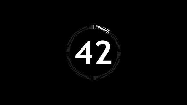 Numbers counting down in circles with progress bars on black background cinematic motion