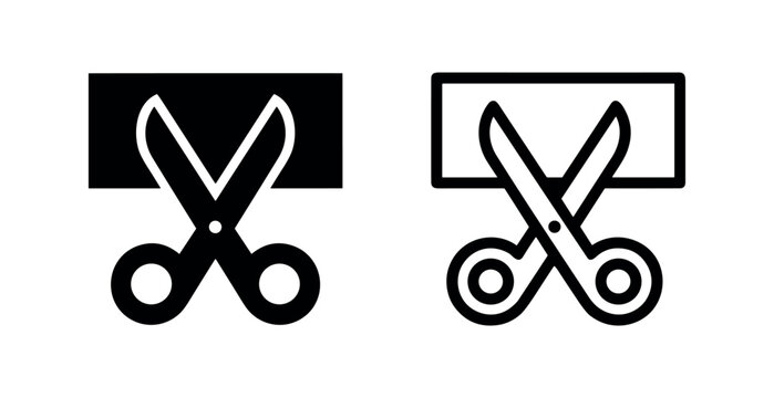 Scissors cutting paper and ribbon event icons