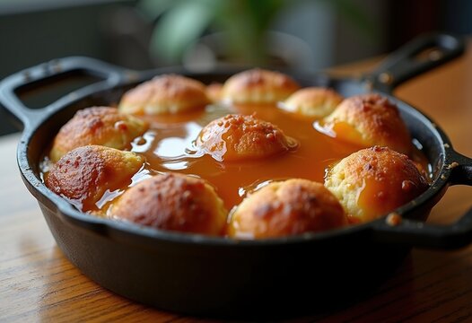 Heavenly Cast Iron Bread Pudding Drizzled in Caramel Succulence Bursting with Sweet Pleasure