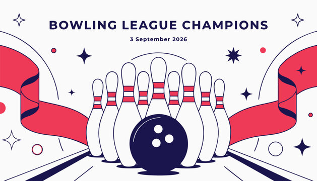 Bowling league champions banner with pins and ball illustration