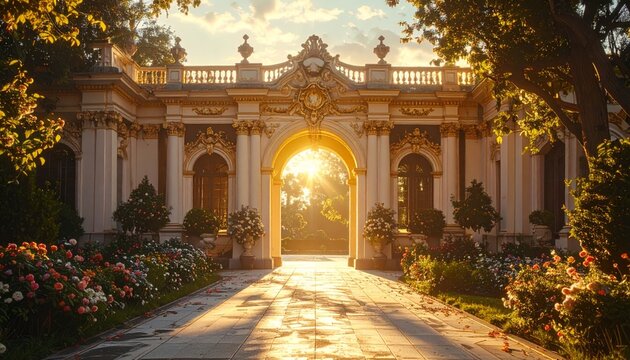 Golden Hour at the Palace Gate - A Majestic Entrance.