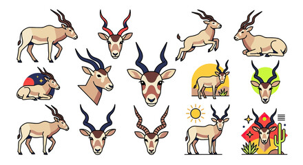 Fototapeta premium Collection of Antelope and Gazelle Illustrations