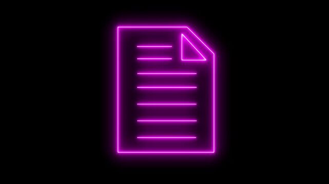 Neon line Document icon animated. digital file and data management concept, document stack icon, Represents digital records, online information, and technology. neon sign document check mark icon