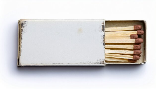 Vintage Aged Creased Worn Matchbook Blank White Exterior Isolated On White Background Authentic Aged Ephemera For Flat Lay Branding Mockups