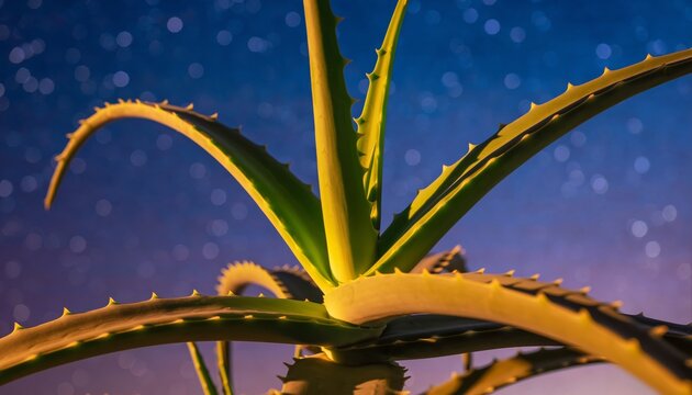 Aloe Vera Plant Against a Starry Night Sky Backdrop.