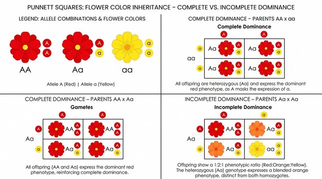 Punnett square diagram showing flower color inheritance patterns