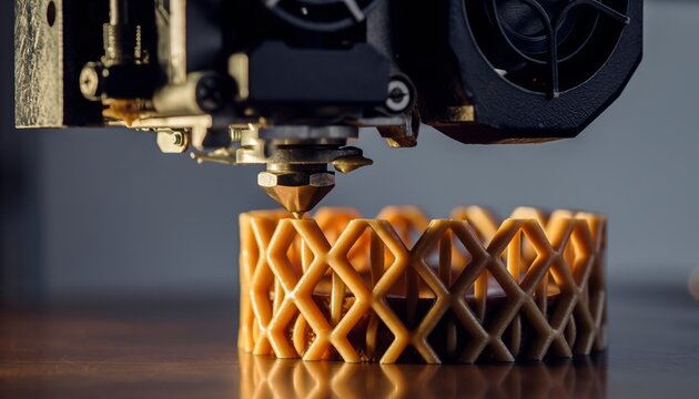 3D printing technology creating a complex geometric object.