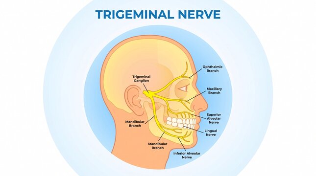 Trigeminal nerve anatomy diagram showing facial branches