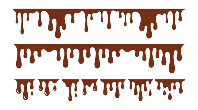 Brown dripping liquid borders on transparent background.