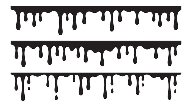 Black dripping liquid borders on transparent background.