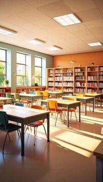 Sunlit Classroom Ready for Learning Activities, a Blend of Order and Inspiration