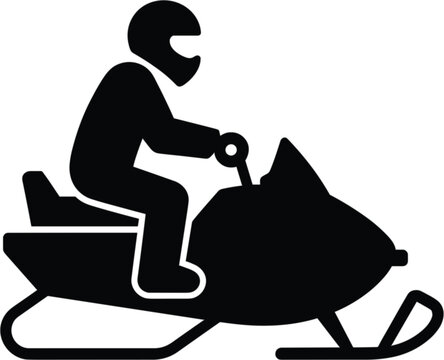 Snowmobile rider silhouette icon, winter sports vehicle vector illustration isolated black white design collection set