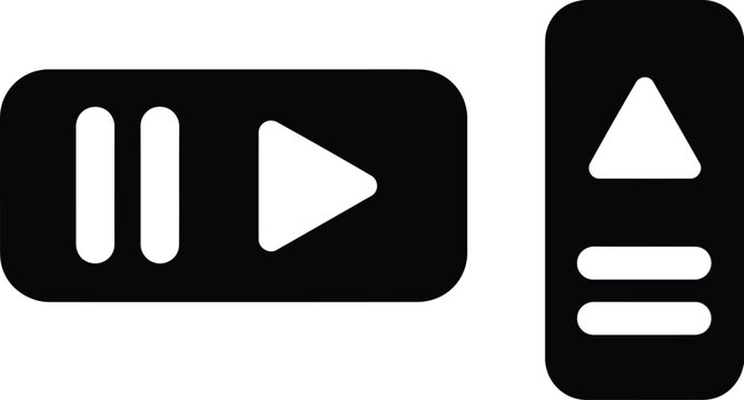 Minimalist black and white media player control icons featuring play pause and eject buttons for digital interface design projects