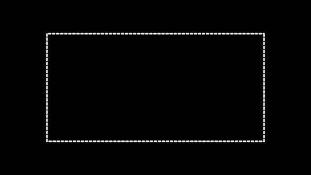 Dotted line rectangle frame animation on black background. Animation of a dotted line path from left to right point.Motion graphics of concept