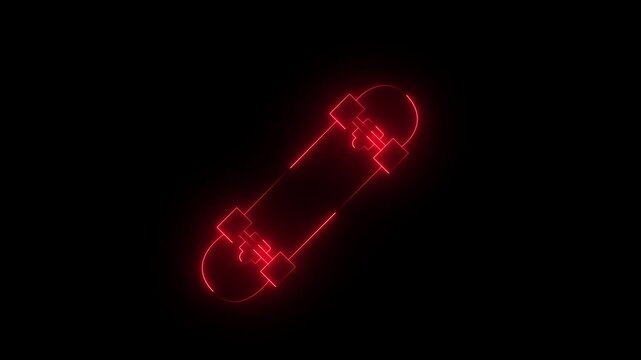 neon Skateboard icon isolated on black background. Extreme sport.Motion graphics of concept