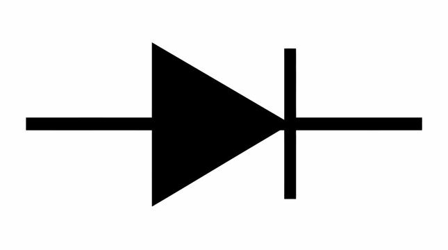Black diode schematic symbol on white.