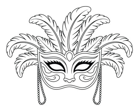 M&aacute;scara veneciana de carnaval en blanco y negro con plumas