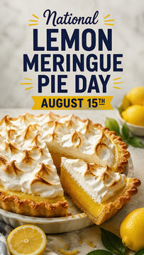 Delicious homemade lemon meringue pie with a slice cut out for National Lemon Meringue Pie Day on August 15th