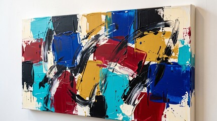 Fototapeta premium Abstract colorful acrylic painting on canvas hanging on wall