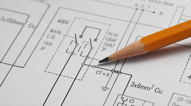 Pencil Pointing at Electrical Circuit Diagram Schematic