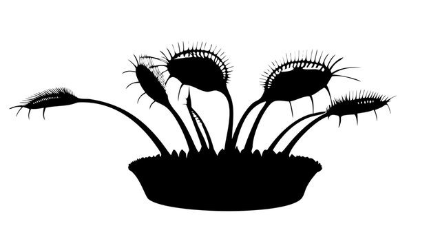 Carnivorous Venus Flytrap Plant with Open Jaws Black Silhouette Vector Icon Isolated on White Background