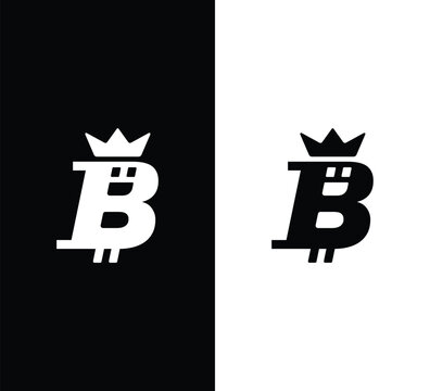 Bitcoin symbol with crown icon logo split background, contrast