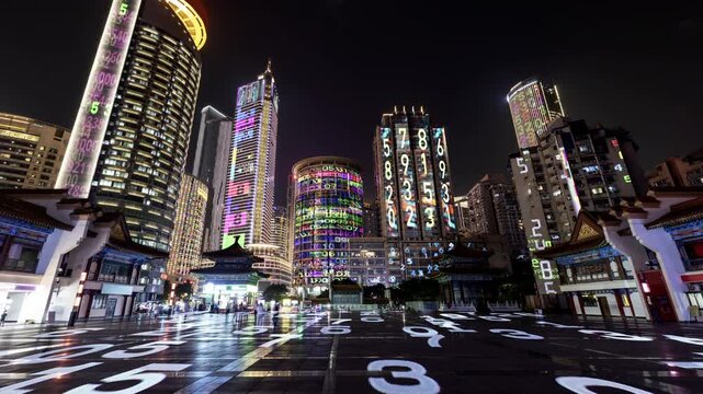 chongqing cyberpunk city with overlayed code and data on the buildings
