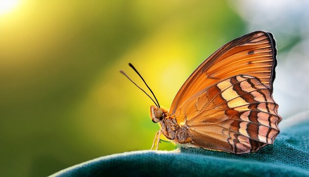 Pyronia Tithonus Yellow Butterflies An Orange Butterfly Sits On A Black Cloth Suck In Moisture Close Up Nature Beautiful Gentle Moth On A Blurred Light Green Background Insect In Nature Macro