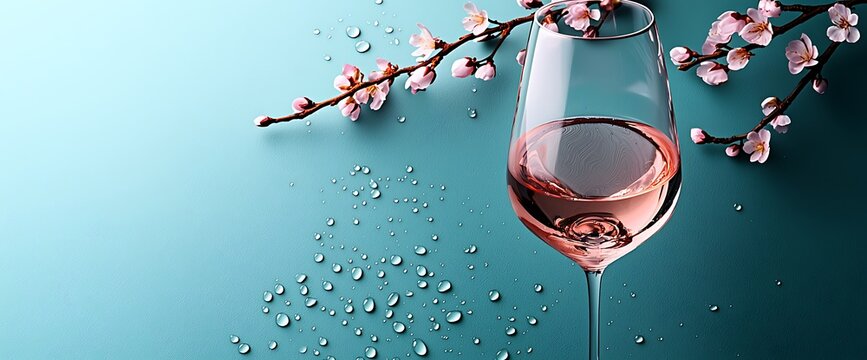 Ros? wine glass with cherry blossoms