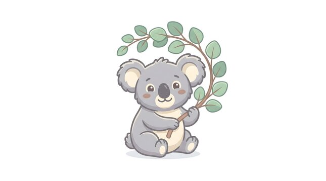 Adorable baby koala cartoon character with eucalyptus branch vector design