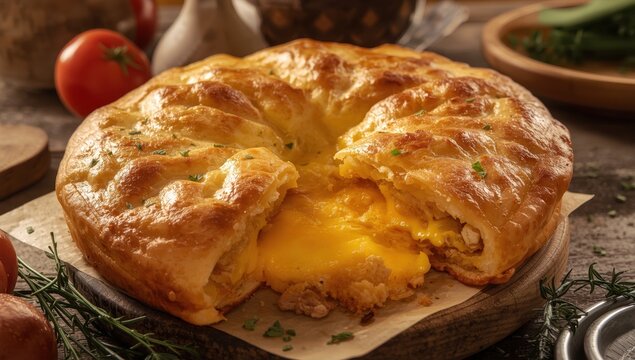 Unleavened dough cheese pie. Georgian dish - khachapuri Achma.