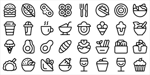 Fototapeta premium Restaurant Food Line Icon Collection Food and Drink Outline Symbols Kitchen Menu Vector Icon Pack